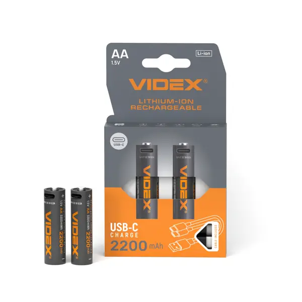 Акумулятор VIDEX Li-ion LIR6CAA USBC-C 1.5V 2200mAh захист від батарейки.com.ua