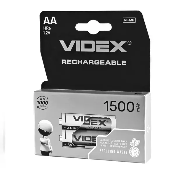 Акумулятор VIDEX Ni-Mh AA HR06 1500 mAh 2bl від батарейки.com.ua