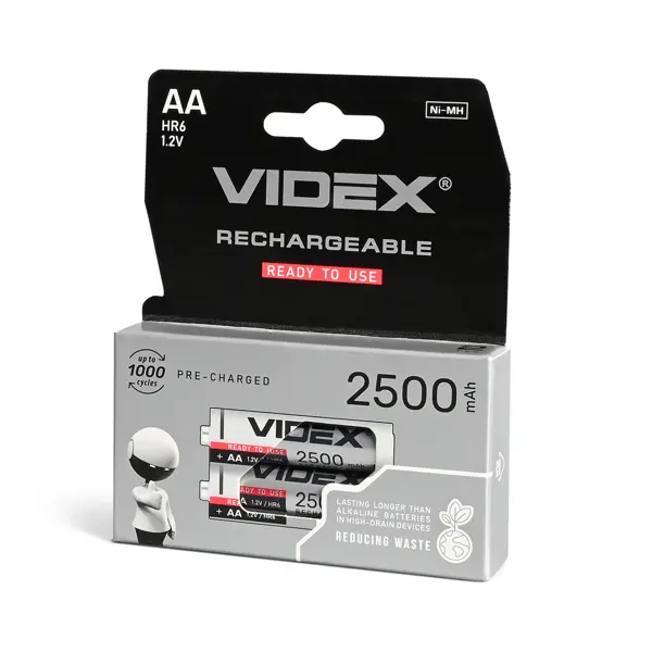 Акумулятор VIDEX Ni-MH AA HR06 2500mAh 2bl від батарейки.com.ua