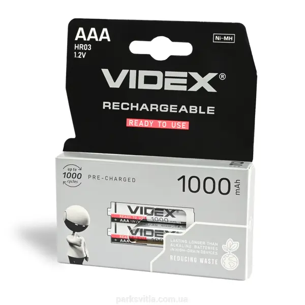 Акумулятор VIDEX Ni-MH AAA HR03 1000mAh, упаковка 2 шт, батарейки.com.ua