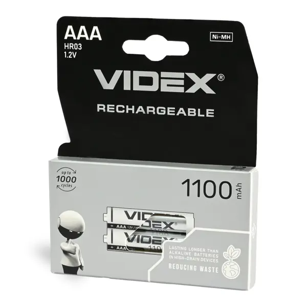 Акумулятор VIDEX Ni-MH AAA HR03 1100mAh 2bl від батарейки.com.ua