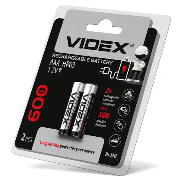 Акумулятор VIDEX R03 600 mAh Ni-MH 2bl від батарейки.com.ua