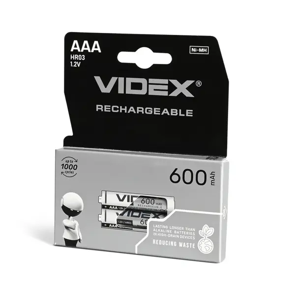 Акумулятор VIDEX R03 600 mAh Ni-MH 2bl від батарейки.com.ua