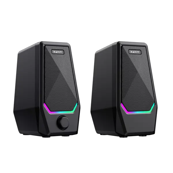 Акустичні колонки HAVIT SK768 USB 10W RGB Black(Характеристики товару Потужність: 5W x2 Вхідна напруга: DC5V Інтерфейс: AUX (3.5мм), USB Діапазон частот: 60Hz-18kHz Діаметр динаміка: 2.5" х2 Опір: 4 Ом x2 Довжина кабеля: 1.2м Підсвічування: RGB Живлення: USB Матеріали: Пластик Габаритні розміри: 176mm х 106mm х 96mm) від батарейки.com.ua