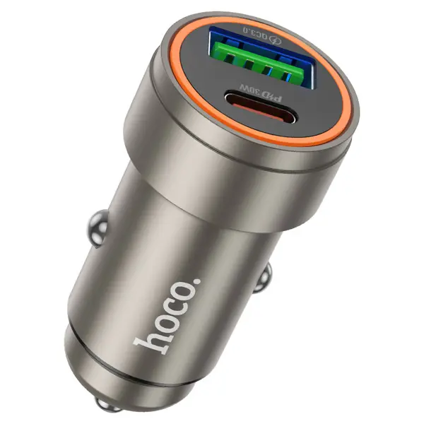 Автомобільне зарядне HOCO Z57A Glorious PD30W+QC3.0 car charger Metal Gray від батарейки.com.ua