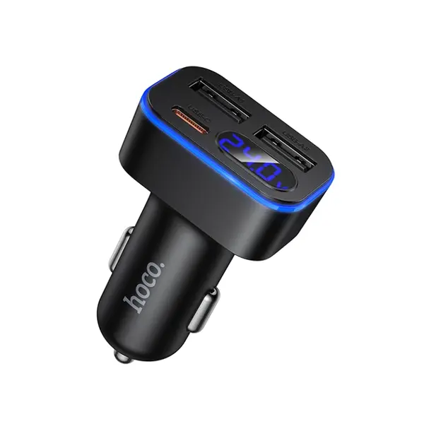 Автомобільне зарядне Hoco Z63A Barry PD30W Type-C 2USB, дісплей, чорне від батарейки.com.ua