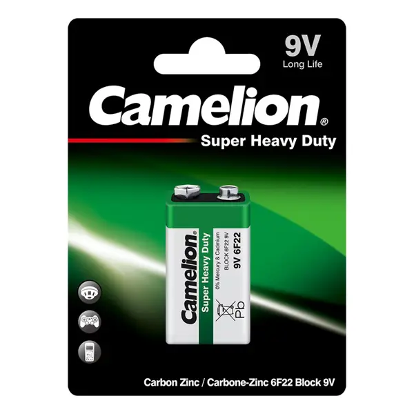 Батарейка CAMELION 6F22 (BL) Green для тривалого та надійного живлення ваших пристроїв.