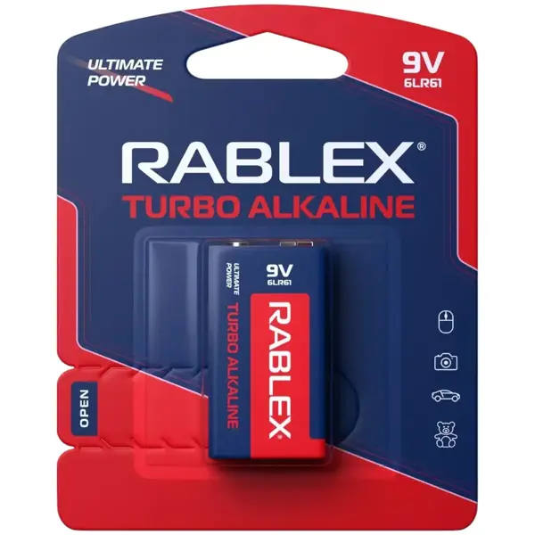 Батарейка Rablex 9V 6LR61 крона Turbo Alkaline 1BL від батарейки.com.ua