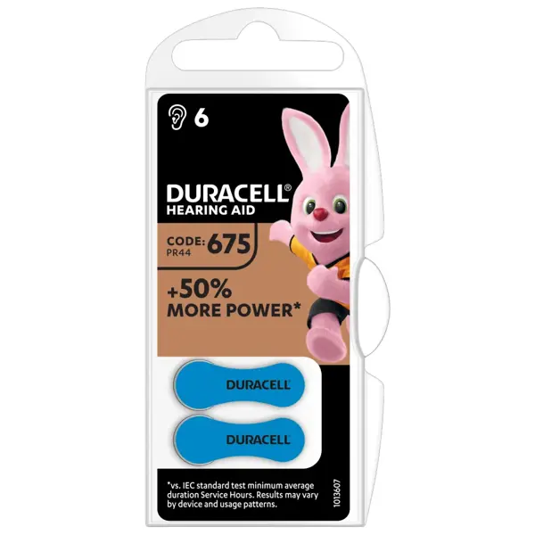 Батарейка в слуховий апарат DURACELL DA 675 6BL від батарейки.com.ua