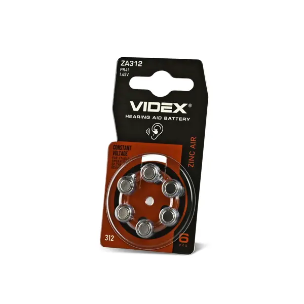 Батарейка для слухового апарату VIDEX ZA 312 (PR41) упаковка 6 штук