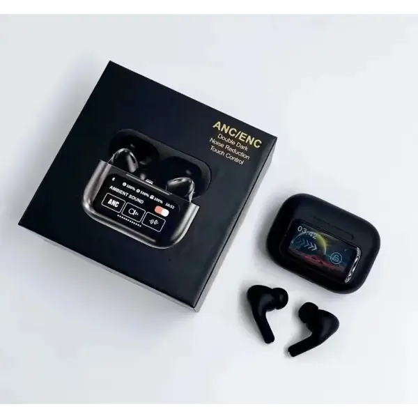 bluetooth гарнітура (TWS, AirDots ) AirPods A9 Pro TouchScreen ANC/ENC Black від батарейки.com.ua