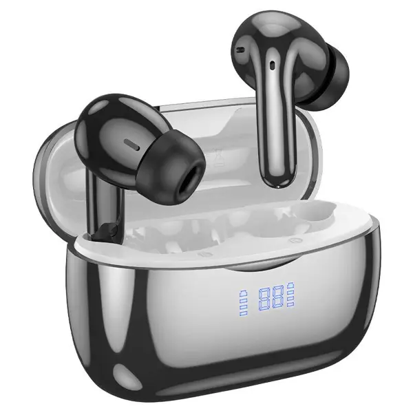 Bluetooth Навушники HOCO EQ16 Shine TWS, ANC+ENC, BT5.3, 7hours Black Glaze (1. BT version: v5.3. Chip: AC7003. 2. Supported protocols: Headset, Hands-free, A2DP, AVRCP. 3. Transmission distance: 10m. 4. Transmission frequency: 2.4Hz. 5. Speaker unit: 13mm. 6. Impedance: 32Ω ± 15%. 7. Frequency response: 20-20000Hz. 8. Sensitivity: 98dB ± 3dB. 9. Battery capacity: charging case 320mAh, headset 40mAh. 10. Charging case input: DC5V, Type-C. 11. Charging time: about 1.5 hours for charging case, about 1 hour for headset. 12. Talk / music time: 7 hours (80% volume). Standby time: 160 hours. 13. Charging case with electroplating gradient color design, excellent texture. LED digital display of power level. 14. Headset supports connection to two mobile phones at the same time. 15. ANC+ENC noise-canceling. ANC active noise reduction technology intelligently detects excess noise from the outside and in the ear canal, emits reverse noise reduction sound waves to eliminate noise, isolate the hustle and bustle. ENC noise reduction, combination of sound and call noise reduction algorithm, makes the sound quality of the call clearer. 16. Supports leader-follower switching, voice assistant activation, songs switching, songs play / pause. 17. Headset automatically turns on when taken out from the charging case, automatic pairing. Headset automatically turns off when placed into the charging case. 18. Battery display: supports for Apple phones and some Android phones. 19. Sizes: 63 × 47 × 27.5mm. 20. Total weight: 43.5g. Single earbud weight: 4.3g.) від батарейки.com.ua