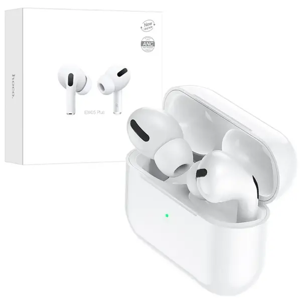 bluetooth Навушники (TWS, AirDots ) HOCO EW05 TWS сенсорні білі (Технічні характеристики Bluetooth 5.1; Чип: JL AC8973; Ємність батареї кейса: 400mAh; Ємність батареї навушника: 30mAh; Тривалість роботи у режимі розмови/музики: 3.5 години, 150 годин у режимі очікування; Розмір: 60.6*45.2*21.7мм; вага: 57г; Підтримка бездротової зарядки Magsafe і Qi. Додаткова інформація Ємність акумулятора кейсу	 400 mAh  Ємність акумулятора навушника	 30mAh  Час повної зарядки кейсу	 ~2 години  Версія Bluetooth	 V5.1  Наявність мікрофону	 З мікрофоном  Час роботи	 4 години  Робочий діапазон	 До 10 м.  Колір	 Білий  Комплектація	 Навушники, зарядний кейс, кабель для зарядки від батарейки.com.ua