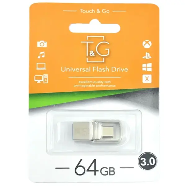 флеш-драйв T&G 104 64GB 2.0 USB-Type C металева від батарейки.com.ua