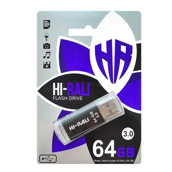 флешка Hi-Rali 64GB 3,0 Rocket чорний від батарейки.com.ua