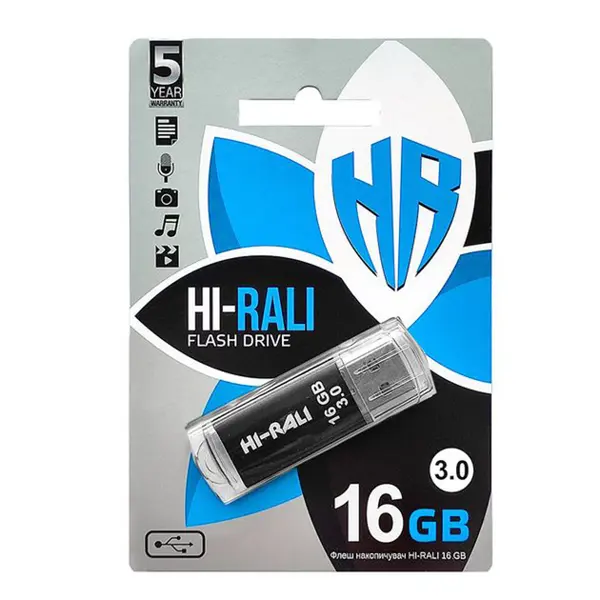 флешка Hi-Rali 16GB USB3.0 Rocket чорна від батарейки.com.ua