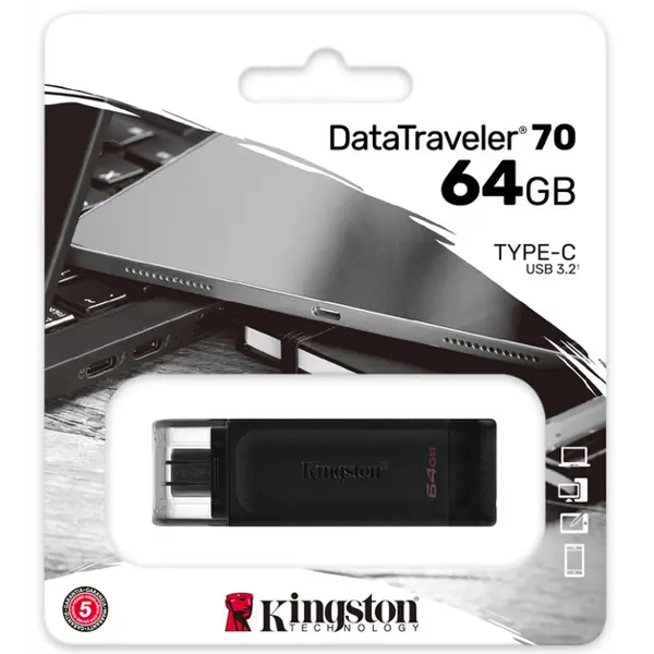 флешка KINGSTON DataTraveler 70 Type-C 64 GB USB3.2 Black від батарейки.com.ua