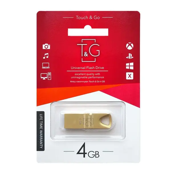 флешка T&G 117 4GB металева золото від батарейки.com.ua