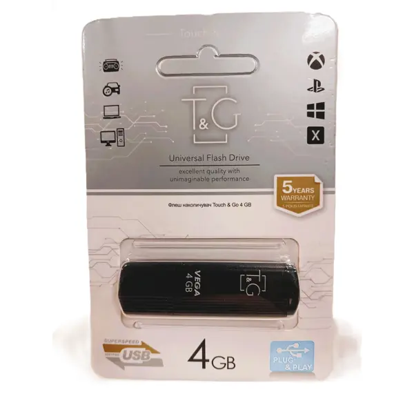 Флешка T&G Vega 121 4GB чорний від батарейки.com.ua
