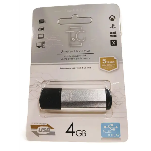 Флешка T&G Vega 121 4GB сірий від батарейки.com.ua