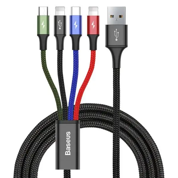 Кабель Baseus Fast 4-in-1 Cable USB to 2Lightning, Type-C, Micro 3.5A 1.2M Black CA1T4-A01 від батарейки.com.ua