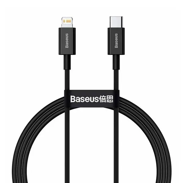 Кабель Baseus Type-C to Lightning PD20W Superior Series CATLYS-A01 1m Black ( Baseus Superior Series Fast Charging Data Cable Type-C to iP PD 20W - кабель, розроблений для користувачів Apple, які віддають перевагу швидкій зарядці потужністю до 20 Вт.  Пристрій підтримує протокол PD і сумісний з iPhone серії від 12 до 6S. Безпека забезпечується завдяки надійній роботі, пов'язаній з інтегральною схемою та постійною температурою підключення, а також розумною адаптацією напруги та сили струму до типу зарядженості пристроїв.) від батарейки.com.ua