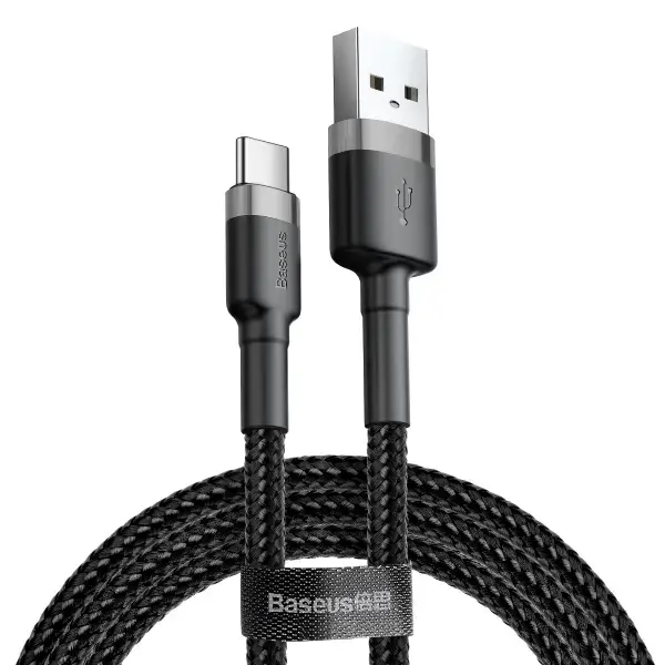 Кабель Baseus USB - Type-C Cafule, Data, QC3.0, 3A, 1m, Black-grey CATKLF-BG1 (Бренд: Baseus Цвет: Черный Материал: Алюминиевый сплав, Нейлоновая оплетка высокой плотности Сертификация качества: RoHS, CE, FCC, КНР Упаковка: В коробке Длина: 2 метра Разъемы: USB Type-A - USB Type-C Максимальная мощность: 2A Скорость передачи данных: 480 Mbps) від батарейки.com.ua