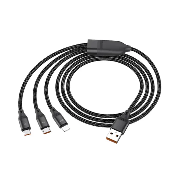 Кабель HOCO U104 USB - Micro+Lightning+Type-C 3-in-1 6A 1,2m Black від батарейки.com.ua