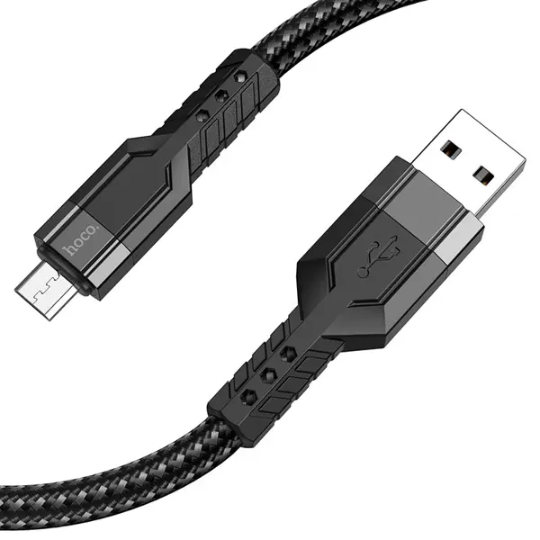 Кабель HOCO U110 USB to Micro data cable 2,4A 1.2m чорний (harging data cable, 1.2m, aluminum alloy connectors, current up to 2.4A . Length: 1.2m. Weight: 60g. 2. Outer material: nylon. 3. Joint material: aluminum alloy. 4. Core: (27/0.1)*2+(10/0.1)*2 OD6.0mm. 5. Supports 2.4A current. 6. OD 6mm, super thick cable, rough texture, unique style.) від батарейки.com.ua