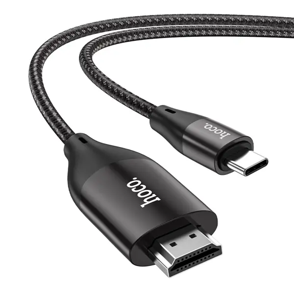 Кабель HOCO UA16 TYPE-C to HDMI, 2м (UA16 Type-C to HDTV cable, support 4K / 30Hz HD output, plug and play, 2m 1. Material: nylon braid + ABS + TPE. 2. Length: 2m. Weight: 40g. 3. Interface: Type-C to HDTV. 4. Support 4K / 30Hz HD output, plug and play. 5. Support most laptops with Type-C interface. Support part of Type-C mobile phone.) від батарейки.com.ua