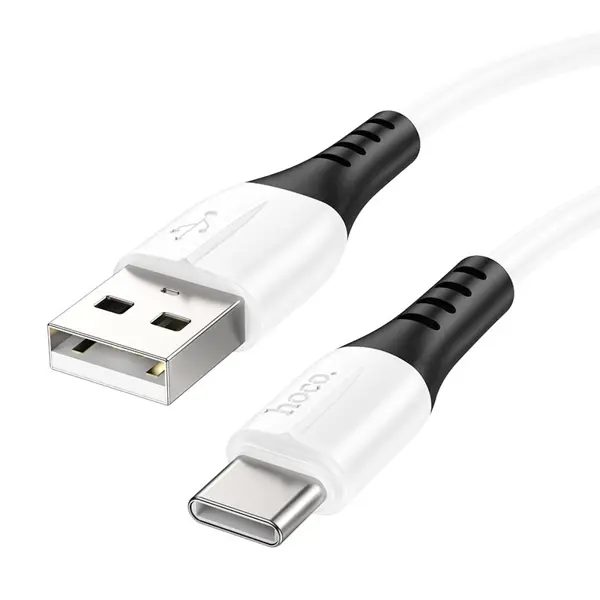 Кабель HOCO USB - Type-C X82 silicone data cable 3A 1m білий (1. Length: 1m. Weight: 21g. 2. Outer material: silicone. 3. Joint material: silicone. 4. Core: (43/0.08)*2+(13/0.08)*2 OD3.5mm. 5. Supports 3A current. 6. Cost-effective silicone cable.) від батарейки.com.ua