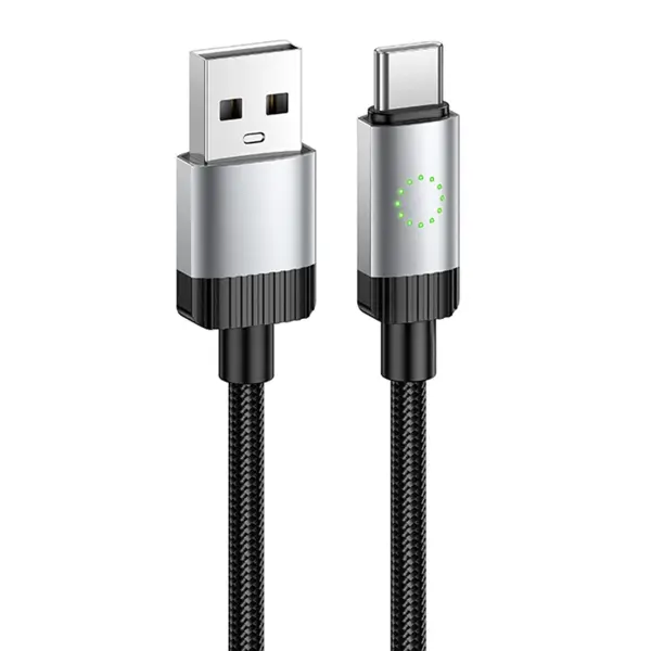 Кабель HOCO X117 USB to Type-C 3A 1m, Led індикатор, чорний від батарейки.com.ua