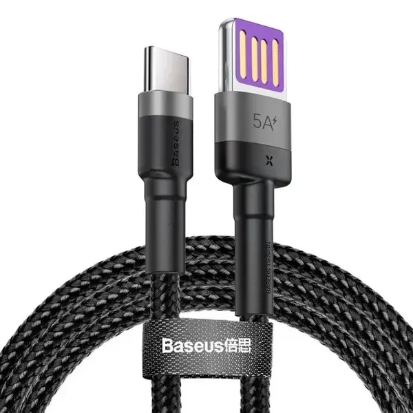 Кабель Power Delivery Baseus USB-Type-C Cafule PD40W, 5A, 1m CATKLF-PG1 Gray Black (Характеристики: Бренд: Baseus Страна производитель: Китай Цвет: черный с серым Тип разъёма: USB-A tо Type-C Быстрая зарядка: Quick Charge 3.0, PowerDelivery 2.0 Мощность: 40 Вт Сила тока: 5 А Подсветка: нет Материал кабеля: алюминий, нейлоновая оплётка Длина: 1 м) від батарейки.com.ua