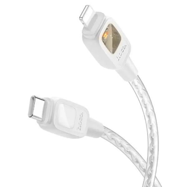 Кабель Power Delivery HOCO Type-C to Lightning U124 silicone PD27W 1,2m сірий (U124 Stone, Type-C to Lightning charging data cable, supports PD 27W fast charge, transparent silicone sheath, length – 1.2m 1. Type-C to Lightning PD charging data cable. 2. Supports PD 27W fast charging. 3. Suitable for tablets and phones charging. 4. Intelligent power-off in 30 minutes after full charge. Charging will automatically resume after about 2 hours after power off if cable connected, to restore internal power consumption of phone. 5. LED color changing indicator. If voltage is 9V and more – yellow light, if voltage is less than 9V – green light. 6. High and low temperature resistant. 7. Wire outer sheath: transparent silicone. 8. Connector housing: silicone. 9. Length: 1.2m. Weight: 35g.) від батарейки.com.ua