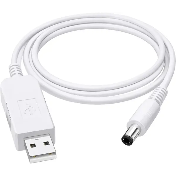 Кабель живлення Power USB - 5,5/2.1mm 1метр білий від батарейки.com.ua