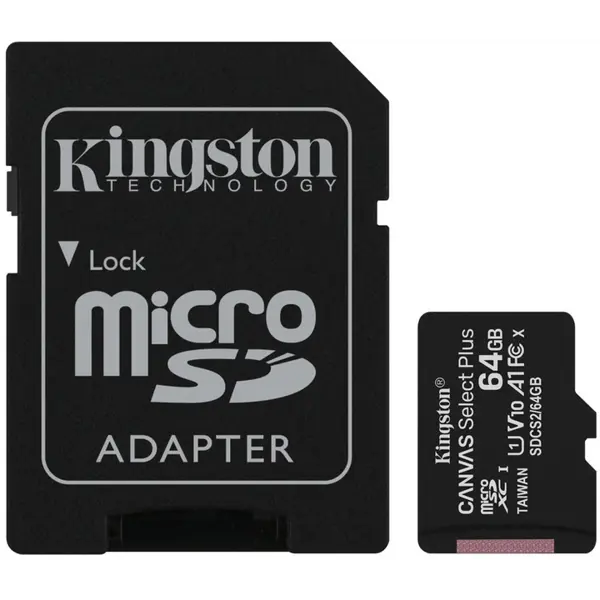 карта пам'яті KINGSTON microSD 64 GB 100R Class 10 з адаптером від батарейки.com.ua