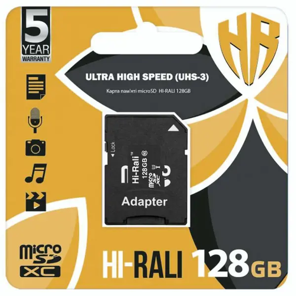 карта пам'яті microSDHC HI-RALI 128GB class 10 з адаптером від батарейки.com.ua