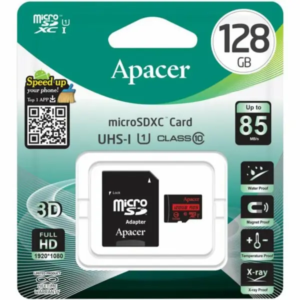 карта пам'ятi APACER Micro SD 128GB UHS-I R85MB/s з адаптером від батарейки.com.ua