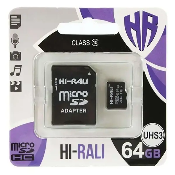 карта пам'яті microSDХC (UHS-3) Hi-Rali 64GB class 10 (з адаптером) від батарейки.com.ua