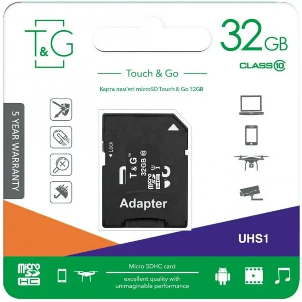 Карта пам'яті T&G microSDHC 32GB Class10 UHS-I з адаптером від батарейки.com.ua