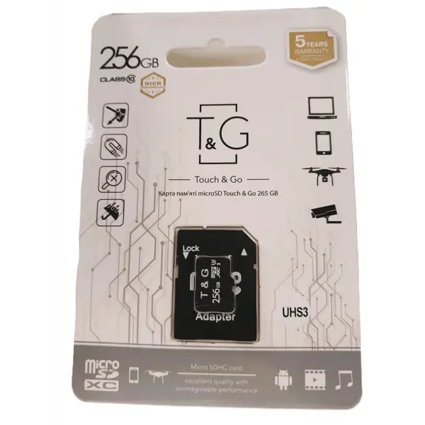 Карта пам'яті microSD XC SDH-3 T&G 256GB Сlass 10 з адаптером від батарейки.com.ua