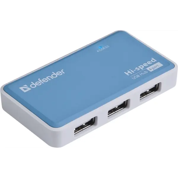 Хаб DEFENDER QUADRO POWER 4xUSB2.0 з блоком живлення 220v (Особливості:  Компактний 4-портовий мініхаб Для роботи не потрібні додаткові драйвери. Призначень для під'єднання периферійних пристроїв до ПК Світлодіодний індикатор Живлення від порту USB Роз'єм для блоку живлення Струмовий захист портів USB  Блок живлення DC 5В, 2А ) від батарейки.com.ua