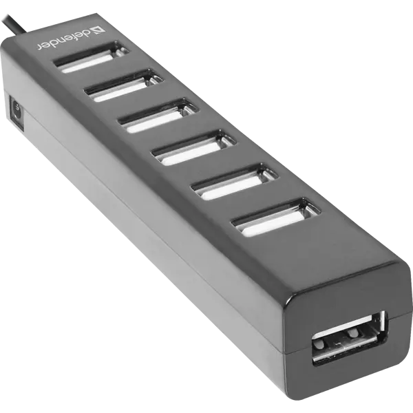 Хаб DEFENDER Quadro Swift 7xUSB 2.0 (Компактний 7-портовий міні-хаб Підтримує режим «гарячої» заміни Призначений для підключення периферійних пристроїв до ПК Додаткові драйвери для роботи не потрібні Підтримує USB накопичувачі Струмовий захист портів USB Можливість заряджати акумулятори через USB-з'єднання навіть якщо комп'ютер вимкнено (якщо підключено блок живлення)) від батарейки.com.ua