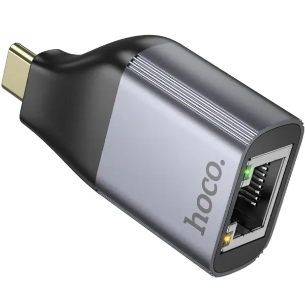 Мережевий адаптер перехідний HOCO UA35 USB TYPE-C to LAN, RJ45, 100 мб/с, gray від батарейки.com.ua