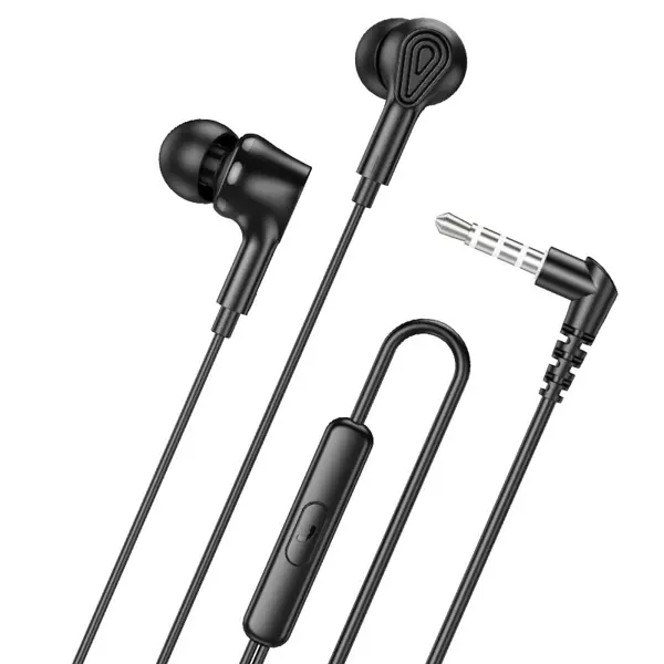 Навушники Hoco M102 Чорні (3.5mm AUX jack earphones. Supports calls. Multifunctional button control. 1.2m cable. Right angled plug, wire control, supports calls 1. Connection type: 3.5mm AUX jack, right angled. 2. Speaker unit: 10mm. 3. Impedance: 16Ω ± 15%. 4. Frequency response: 20-20000Hz. 5. Sensitivity: 95dB ± 3dB. 6. Wire control: multifunctional button to switch songs, play and pause music, answer and hung up calls. 7. Microphone: controller with built-in microphone. 8. Ergonomic in-ear design. 9. Material: ABS + TPE. 10. Cable length: 1.2m. 11. Weight: 12g.) від батарейки.com.ua