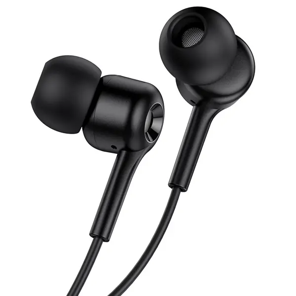 Навушники ваккумні HOCO M82 Black (M82 La musique wired earphones with mic, 1.2m, audio plug 3.5mm, single-key control 1. Material: ABS + TPE enameled cable. 2. Speaker: 10mm. 3. Audio plug: Ø3.5mm. 4. Earphones cable length: 1.2m. Weight: 9g. 5. Microphone: controller with microphone. 6. Wire control: functional single key control.) від батарейки.com.ua