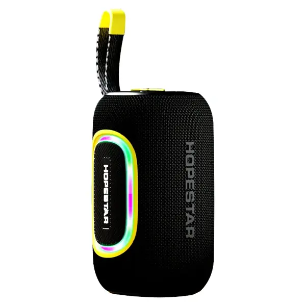 Портативна колонка HOPESTAR P65 20W, bluetooth, TF, AUX, USB, Type-C, RGB LED Black (Версія Bluetooth: 5.3 Потужність: 20W Підсвічування: RGB (9 режимів) Інтерфейс підключення: 3.5 мм (Mini-Jack), USB, microSD, Bluetooth, Type-C Ємність акумулятора: 3000mAh Відтворювані частоти: 80 Гц - 20 кГц  Живлення: від акумулятора, від мережі Час роботи: близько 4-6 годин Тип батареї: 18650 літій-іонний акумулятор Вхідна потужність: 5V - 1A Максимальний струм споживання: 1A Ступінь захисту: IPX6 Підтримка карт пам'яті: так Радіус дії: 10 метрів Вхідний інтерфейс аудіосигналу: стандартний 3,5 мм навушник (стерео) Формат відтворення: MP3, WMA, WAV Кількість динаміків: 2 шт. по 57 мм TWS Функція: дасть змогу об'єднати дві колонки в одну стерео систему 1+1 Потужність динаміка: 10 Вт * 2 шт. Розміри: 186 х 106 х 107 мм Вага: 995 г Матеріали: ABS пластик, синтетична тканина, силікон, силікон, метал) від батарейки.com.ua