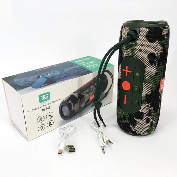 Портативна колонка T&G TG341 bluetooth TWS FM TF USB до 4х годин, камуфляж від батарейки.com.ua