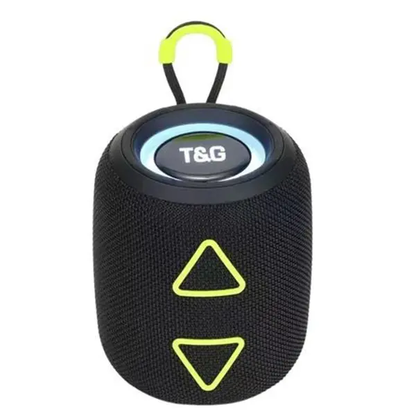 Портативна колонка T&G TG655 bluetooth 5.0, RGB Led, TWS, FM, AUX, TF, USB, чорна (Опис Ця колонка ідеально підходить для любителів подорожей. Вона легко поміщається в рюкзак або сумку, завдяки чому ви зможете насолоджуватися улюбленою музикою де завгодно.  Підключення Bluetooth: автоматичне вимкнення за відсутності сигналу. Вбудований мікрофон для дзвінків: підтримка функції гучного зв’язку та відповіді на дзвінки однією кнопкою. Багатофункціональність: FM-радіо, USB-вхід, читання TF-карт, AUX-вхід, підтримка з’єднання TWS. Світлодіодне підсвічування: створює атмосферу під час прослуховування музики. Потужний звук: динамік 52 мм + діафрагма баса + потужність 5 Вт, глибокий бас, чисте звучання. Характеристики:  Версія Bluetooth: V5.3 Радіус дії: 10 м Ємність акумулятора: близько 1200 мАг Вбудована напруга: 3,7 В Час відтворення: близько 2 годин Динамік: 52 мм Plus Потужність динаміка: 4 Ом/5 Вт Комплектація:  Bluetooth-динамік x 1 Зарядний кабель x 1) від батарейки.com.ua