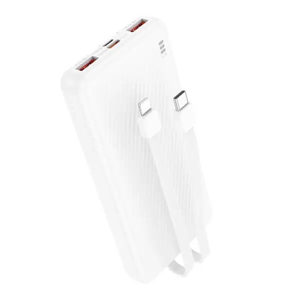 power bank BOROFONE BJ57 10000mAh 2USB+Type-C 22.5W PD20W вбудовані кабелі Type-C/Lightning, білий від батарейки.com.ua